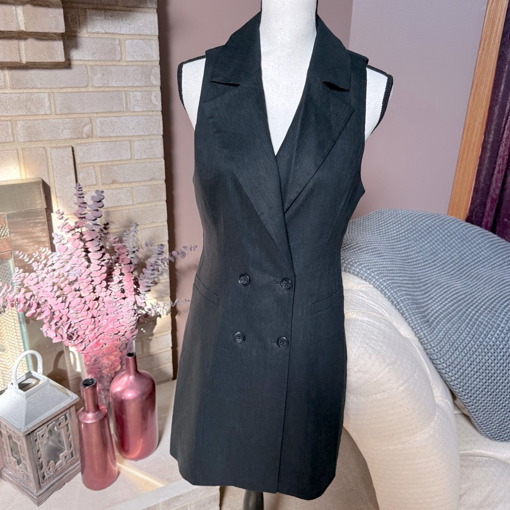 ALICE + OLIVIA Meritt Linen Blend Tuxedo Dress - Black